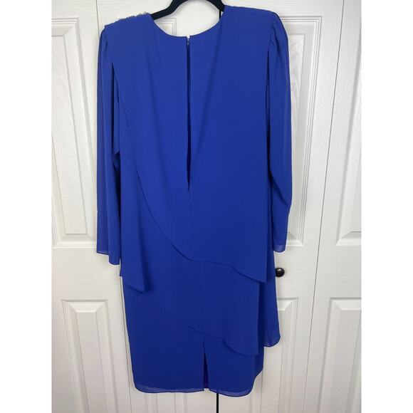 Vtg 80s Ursula of Switzerland Size 12 Blue Chiffon Drape Sequin Shoulder dress - Picture 8 of 10